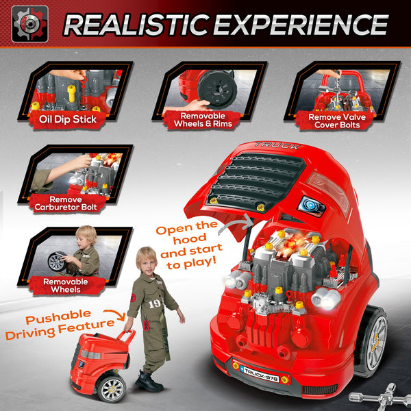 Mini gas station, kids' tool kit included, red 