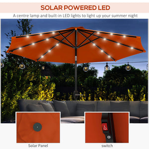 Parasol solaire d'extérieur de 2,7 m avec 24 LED et auvent inclinable, orange