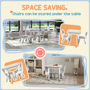 Ensemble table et chaises 3 pièces, hauteur réglable, avec rangement, gris