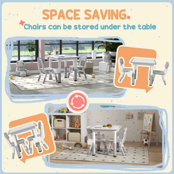 Ensemble table et chaises 3 pièces, hauteur réglable, avec rangement, gris