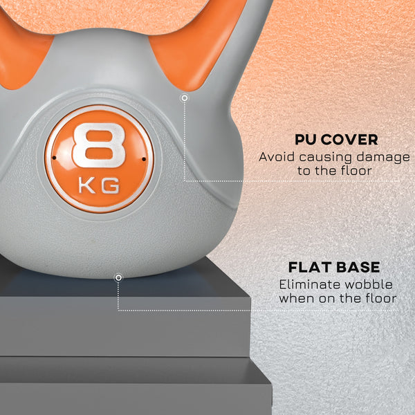 Kettlebell de 18 lb avec poignée large et base stable – Orange et gris
