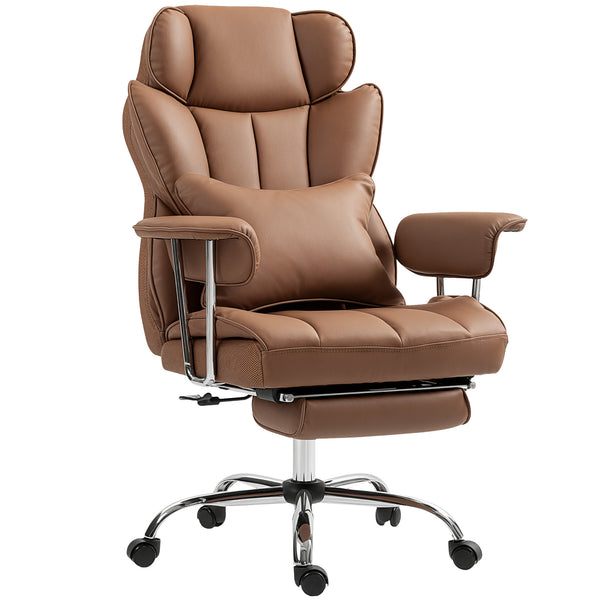 Fauteuil de bureau massant avec vibration à 6 points, repose-pieds et soutien lombaire, marron