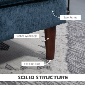 Modern corner sofa with chaise longue, 3 seater upholstered with wooden legs for living room, navy blue