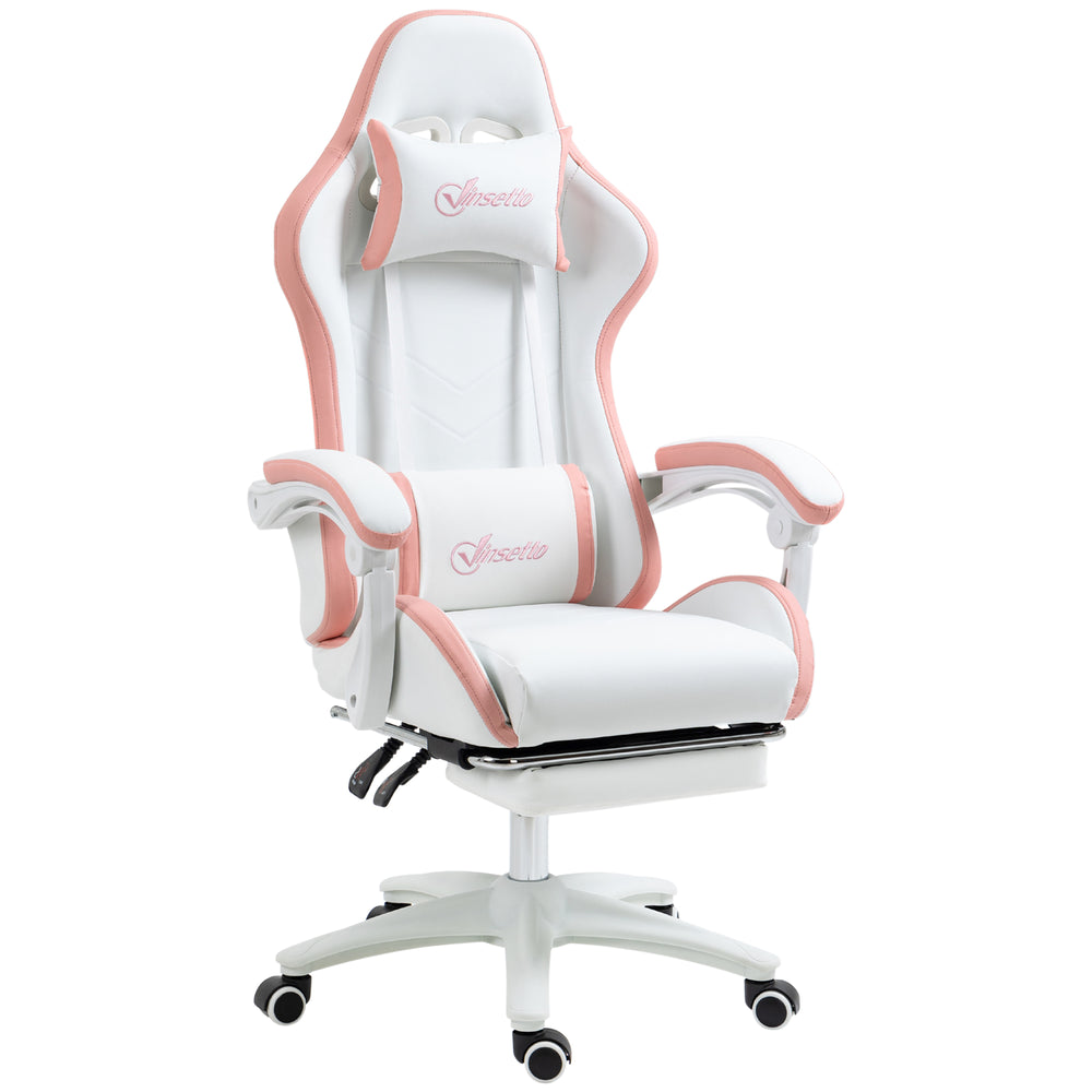 Fauteuil de jeu en cuir PU avec repose-pieds, dossier inclinable, blanc