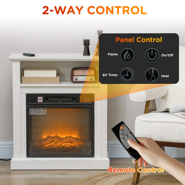 27-inch Freestanding Electric Fireplace with White Mantel, 1400W
