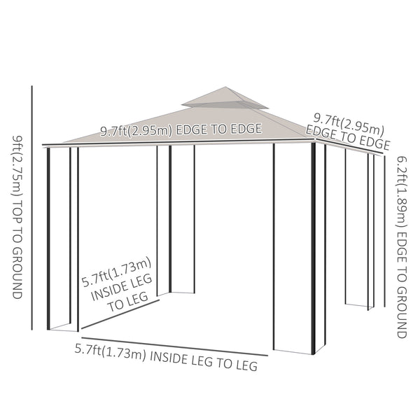 Gazebo 10 x 10 avec moustiquaires, beige