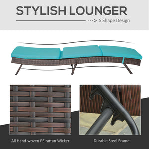 Chaise longue en rotin avec dossier réglable sur 5 positions, turquoise