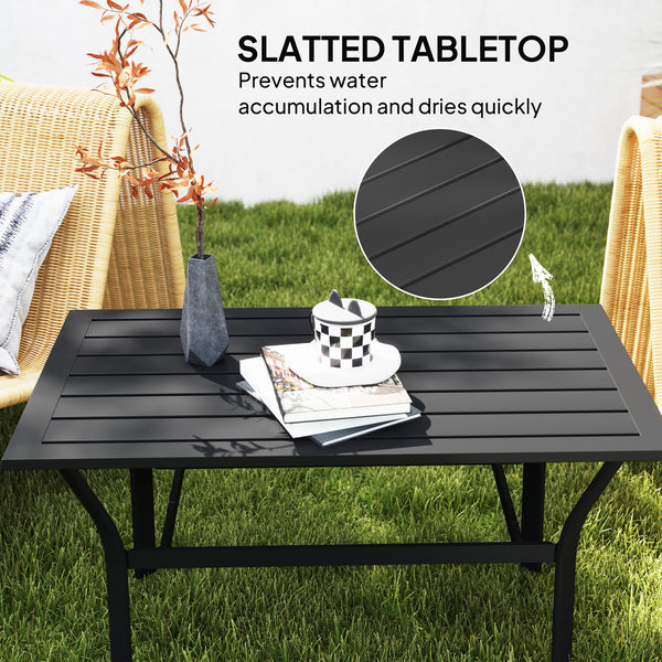 Outdoor slatted-top side table, black
