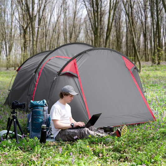 2-3 Person Pop-Up Camping Tent with Mosquito Net, Zippered Doors, Carry Bag for Fishing and Hiking, Dark Grey