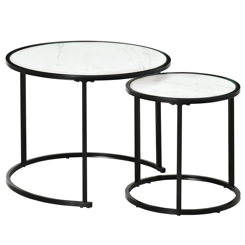 Lot de 2 tables rondes gigognes, blanc et noir