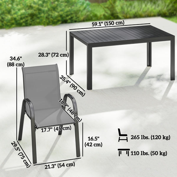 Ensemble de salle à manger 7 pièces pour 6 personnes, chaises empilables, gris clair
