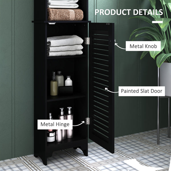 Meuble de rangement de salle de bain, tour à linge autoportante avec étagère réglable ouverte à 3 niveaux, noir