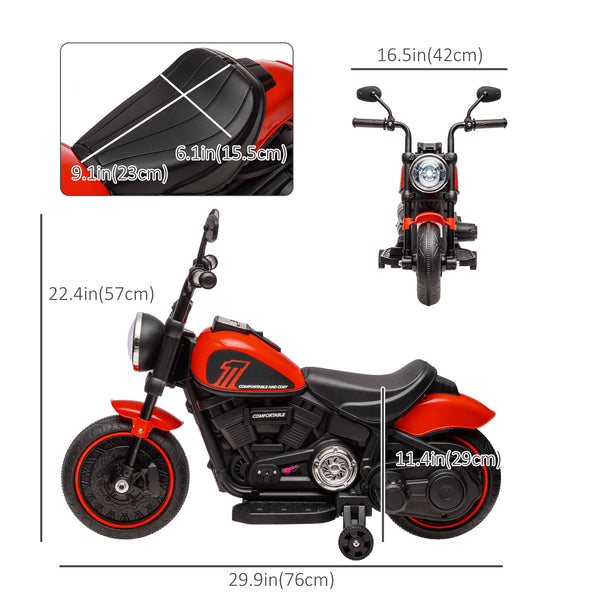6V motorcycle with training wheels, red 