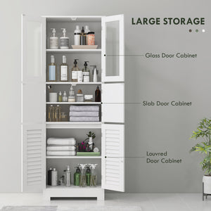 Meuble de salle de bain autoportant avec portes vitrées et à persiennes