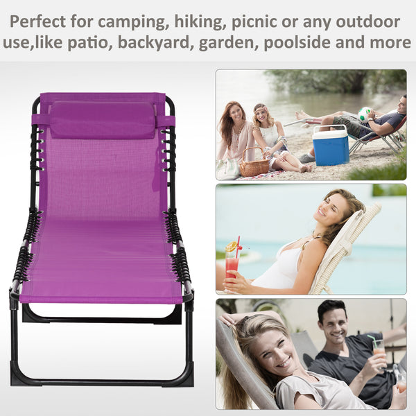 Chaise longue pliante avec appui-tête, violet