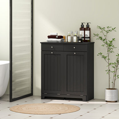 Tilting laundry basket cabinet with 2 baskets and 2 drawers, black