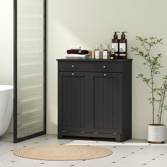 Tilting laundry basket cabinet with 2 baskets and 2 drawers, black