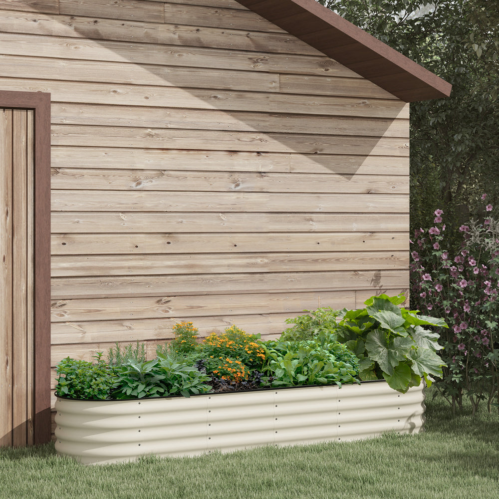 Raised galvanized steel planter with safety rim, cream white 