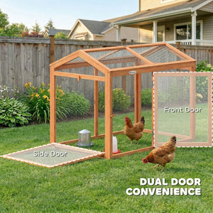 Wooden chicken coop with perch and double door