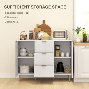 Buffet avec 3 tiroirs et étagères réglables, blanc