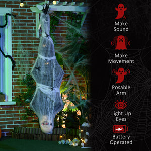 Décoration d'Halloween grandeur nature 1,4 m, momie suspendue avec toile d'araignée animé avec son et mouvement activés, yeux lumineux, son effrayant