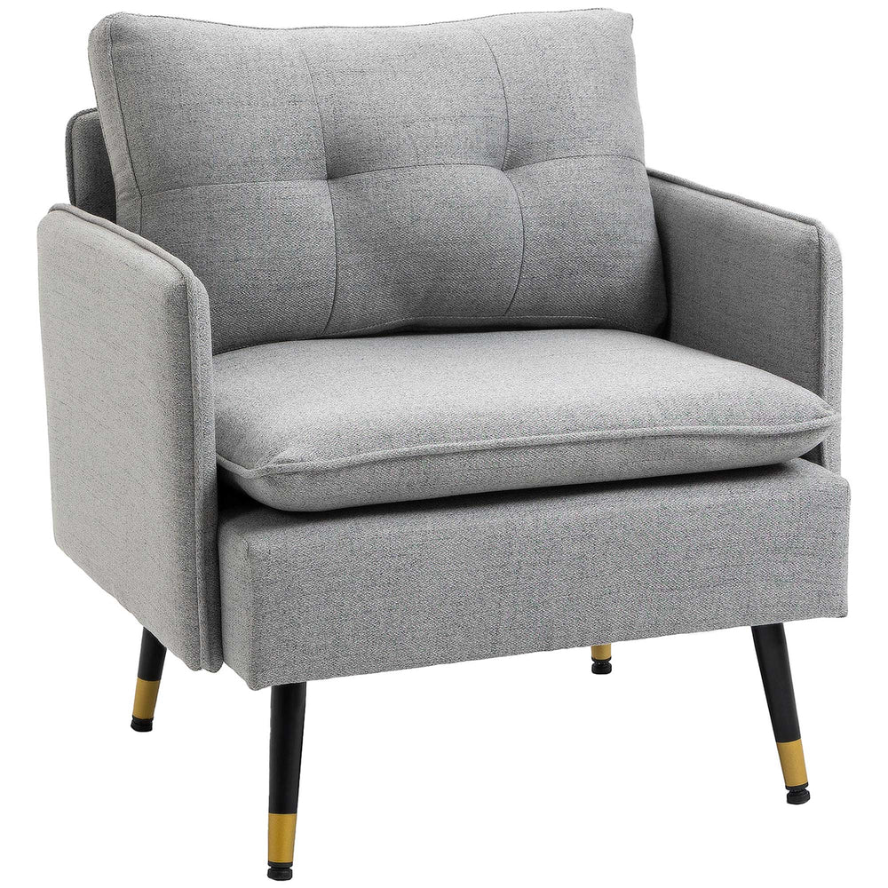 Fauteuil d'appoint moderne rembourré avec dossier capitonné et pieds en acier, gris