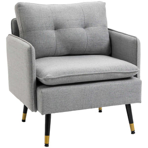 Fauteuil d'appoint moderne rembourré avec dossier capitonné et pieds en acier, gris