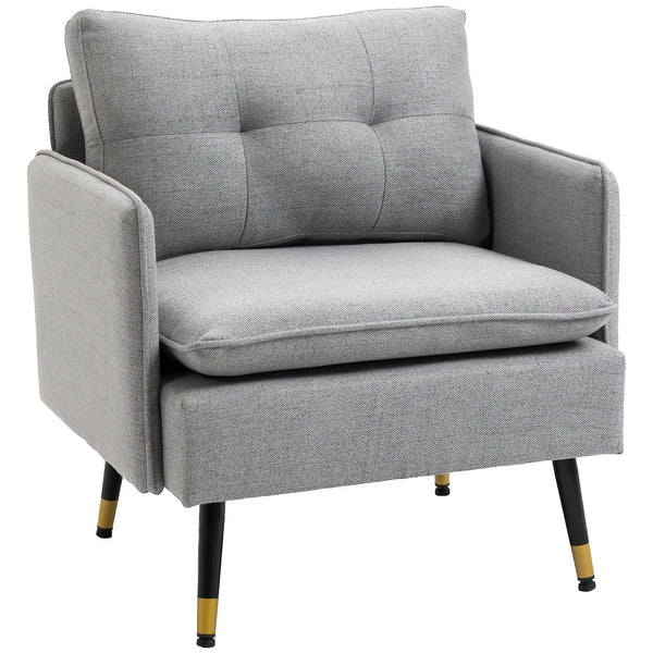 Fauteuil d'appoint moderne rembourré avec dossier capitonné et pieds en acier, gris