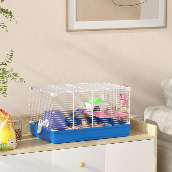 Cage bleue à 2 niveaux pour petits hamsters et gerbilles