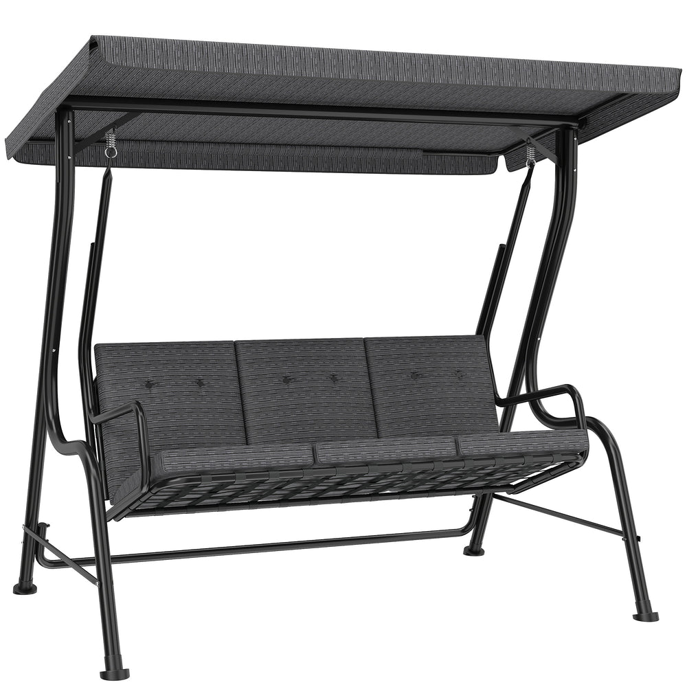3-Person Porch Swing Chair, Patio Swing Bench with Adjustable Canopy, Removable Thicken Cushion and Weather Resistant Steel Frame for Outdoor, Garden, Poolside, Grey