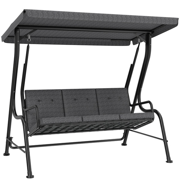 3-Person Porch Swing Chair, Patio Swing Bench with Adjustable Canopy, Removable Thicken Cushion and Weather Resistant Steel Frame for Outdoor, Garden, Poolside, Grey