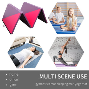 Tapis de gymnastique pliable 1,22 m x 3 m x 5 cm avec poignées de transport, rose et violet