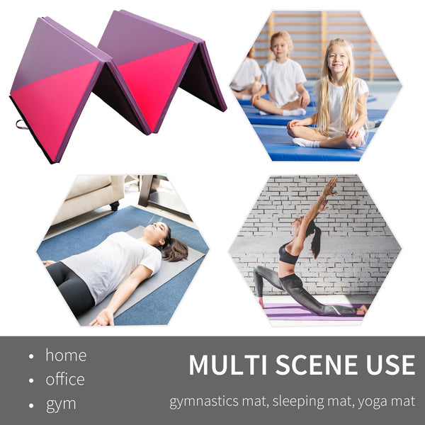 Tapis de gymnastique pliable 1,22 m x 3 m x 5 cm avec poignées de transport, rose et violet