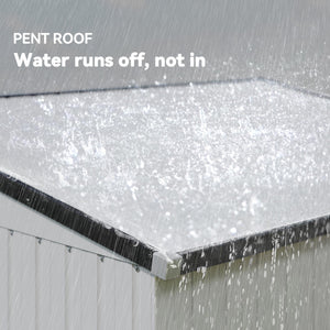 Lean-to metal garden shed with lockable door and ventilation, white