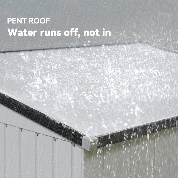 Lean-to metal garden shed with lockable door and ventilation, white