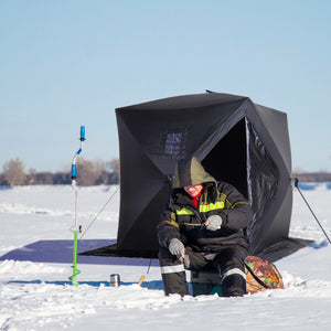 Ice fishing shelter for 2 people, foldable and collapsible, with carry bag, black