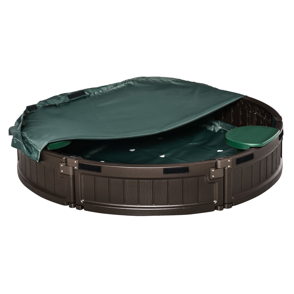 Bac à sable avec housse imperméable et doublure en tissu, marron