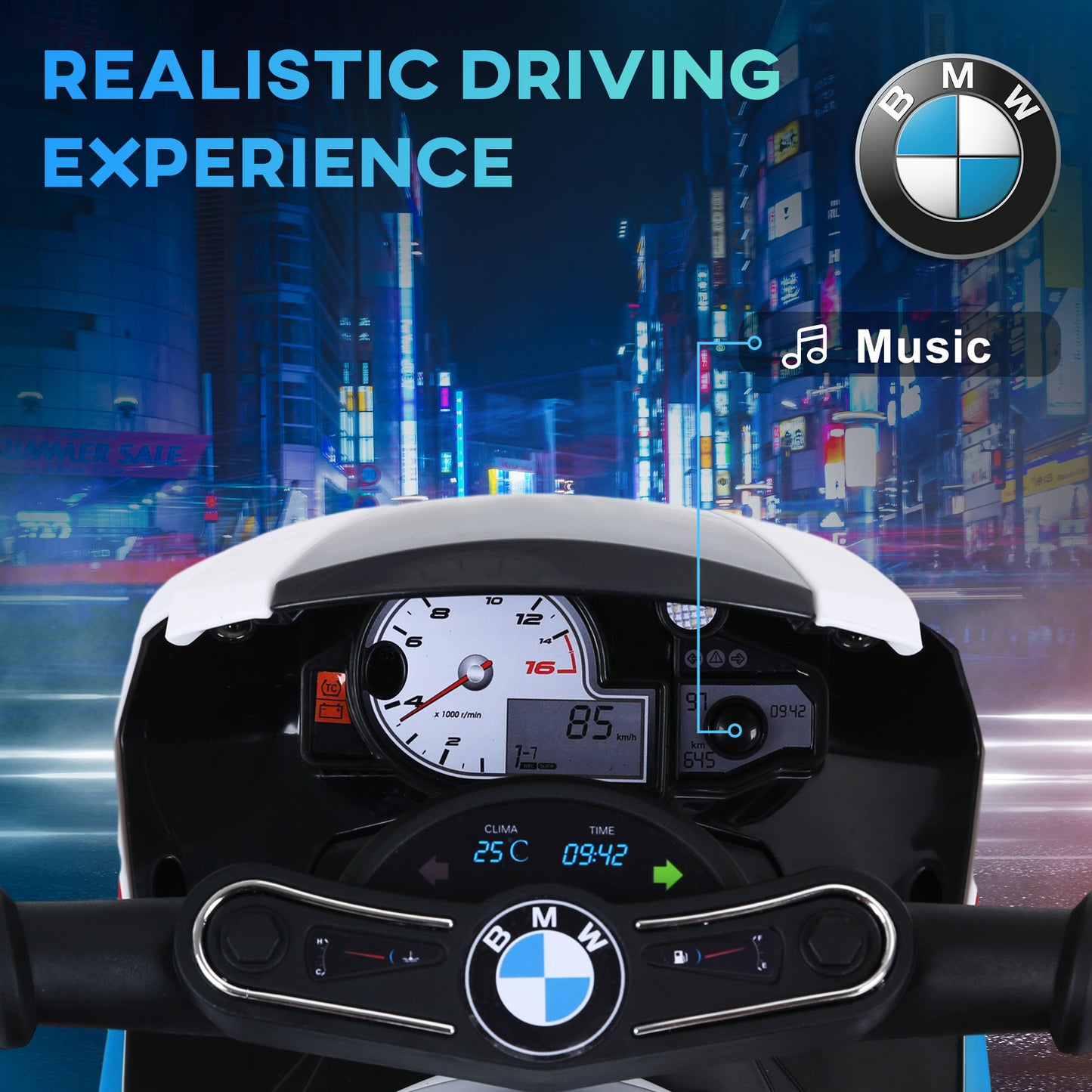 Moto pour enfants BMW 6 V avec phare, musique, cadeau pour garçons et filles - Bleu