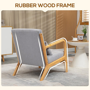 Fauteuil lounge en tissu avec pieds en bois et rembourrage épais, gris