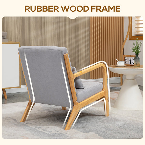 Fauteuil lounge en tissu avec pieds en bois et rembourrage épais, gris
