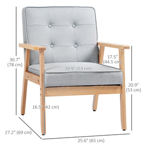 Fauteuil d'appoint avec dossier capitonné et pieds en bois, gris clair