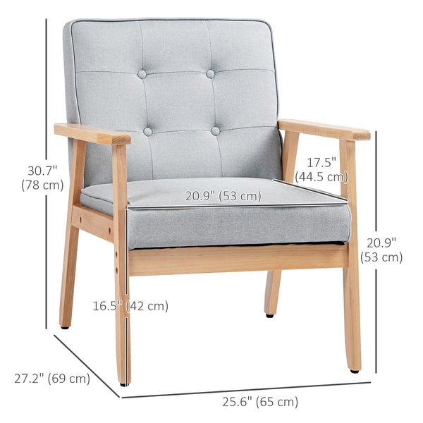 Fauteuil d'appoint avec dossier capitonné et pieds en bois, gris clair
