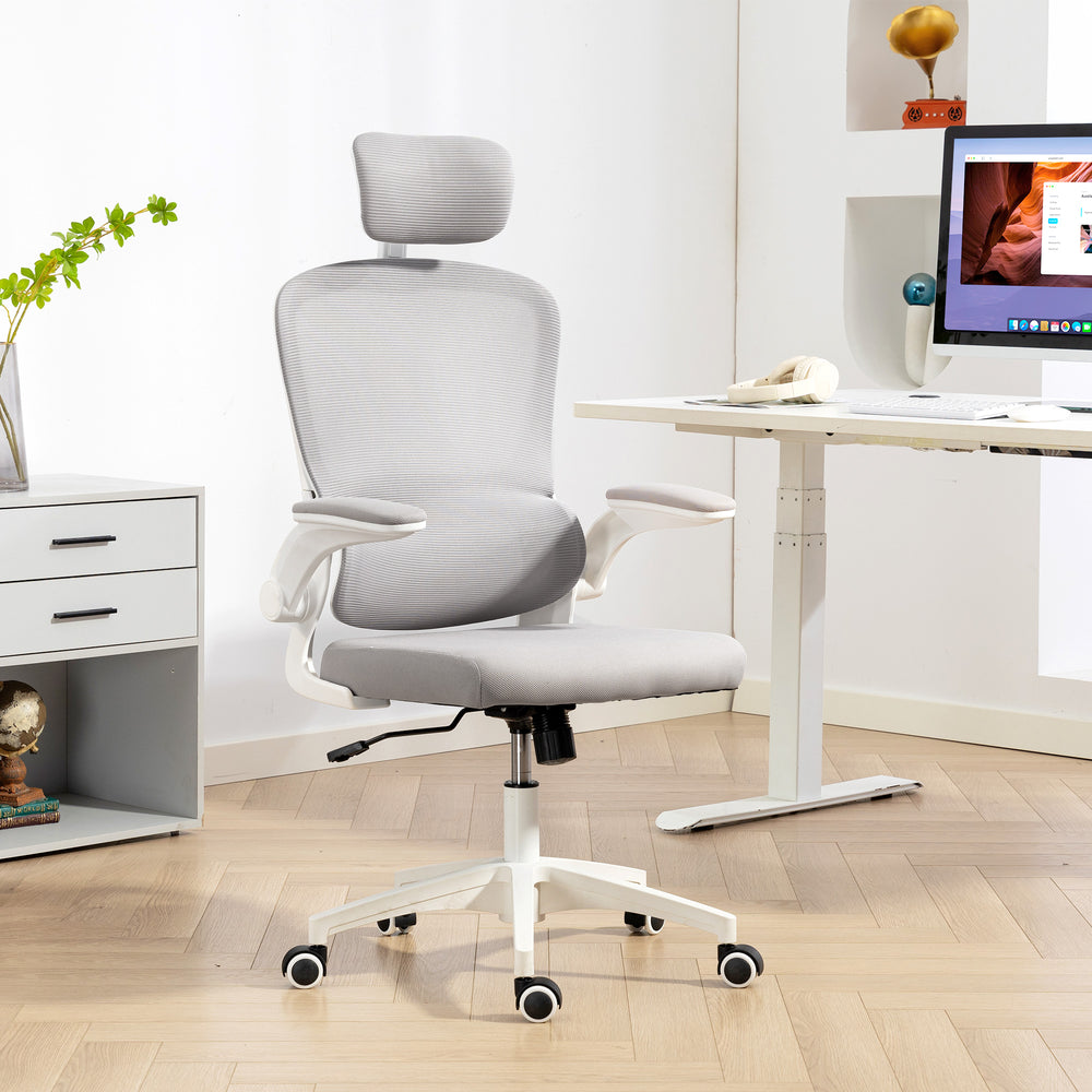 Chaise de bureau ergonomique en maille avec soutien lombaire, grise