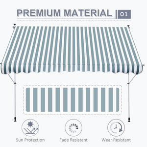 10x5ft Manual Retractable Awning, Patio Sun Shade Canopy Shelter with 5.6-9.2ft Support Pole, Water Resistant UV Protector, for Window, Door, Porch, Deck, Green
