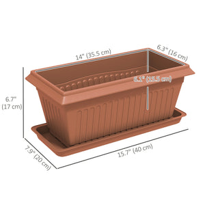 Lot de 7 pots de fleurs en plastique avec trous de drainage et soucoupes, marron