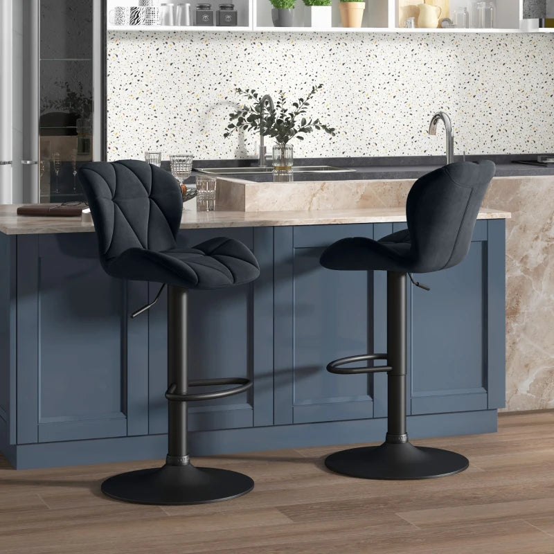 Set of 2 armless bar stools, black