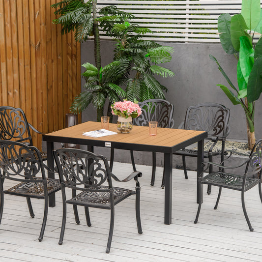 Table de salle à manger d'extérieur en aluminium pour 6 personnes, finition naturelle – idéale pour patio, terrasse ou jardin