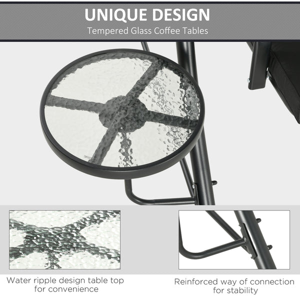 Balancelle 3 places en acier avec auvent réglable, noire