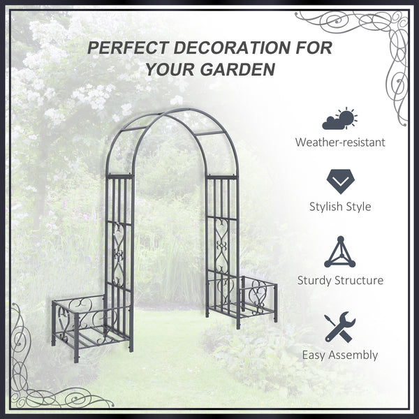 Arche de jardin en métal avec 2 jardinières, gris foncé