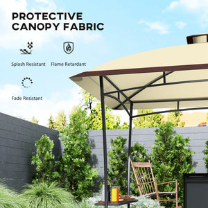 Gazebo pour barbecue à deux niveaux, 2 étagères latérales et crochet, beige